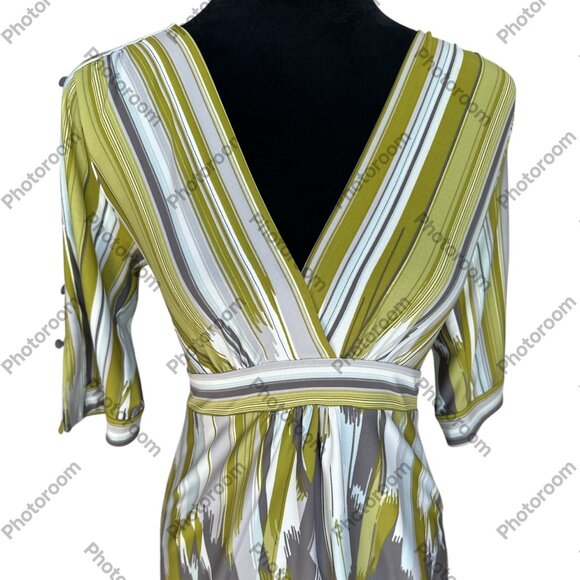 BCBG Maxazria Small Striped Faux Wrap Bodice Green Short Sleeve Top - Picture 1 of 7